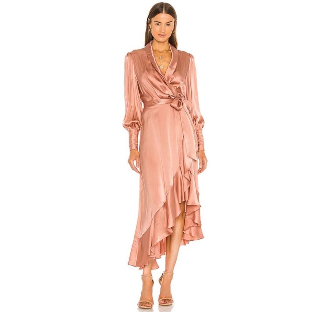 Zimmermann Silk Wrap Midi Dress in Lipstick